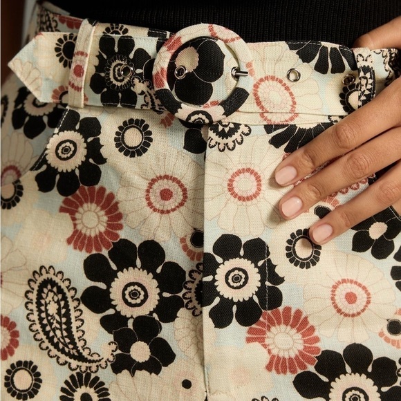 Magali Pascal- NWT Multicolored Paisley Floral Linen Kaloki Belted Pants - Picture 2 of 7